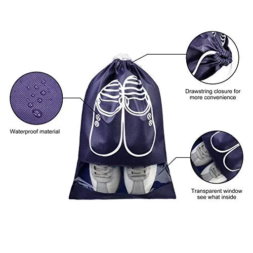 10 Pcs Travel Dust-Proof Shoe Bags With Drawstring And Transparent Window Shoe Organizer Space