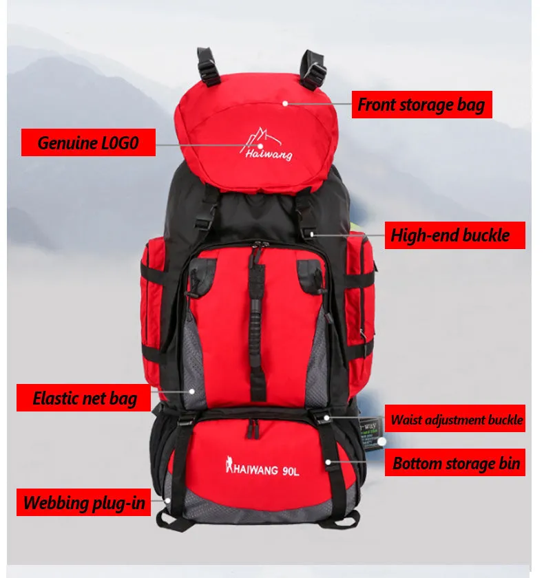 90L Large Capacity Waterproof Outdoor Travel Backpack Hiking Bag for Men