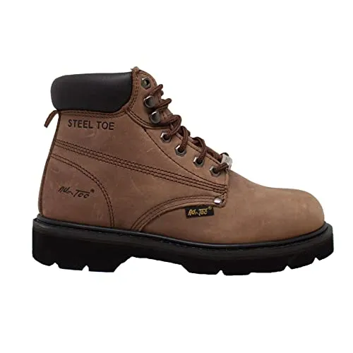 Ad Tec Men's 6in Heavy Duty Nubuck Leather Certified Construction Work Boots - Steel Toe, Oil Resistant And Lug Sole