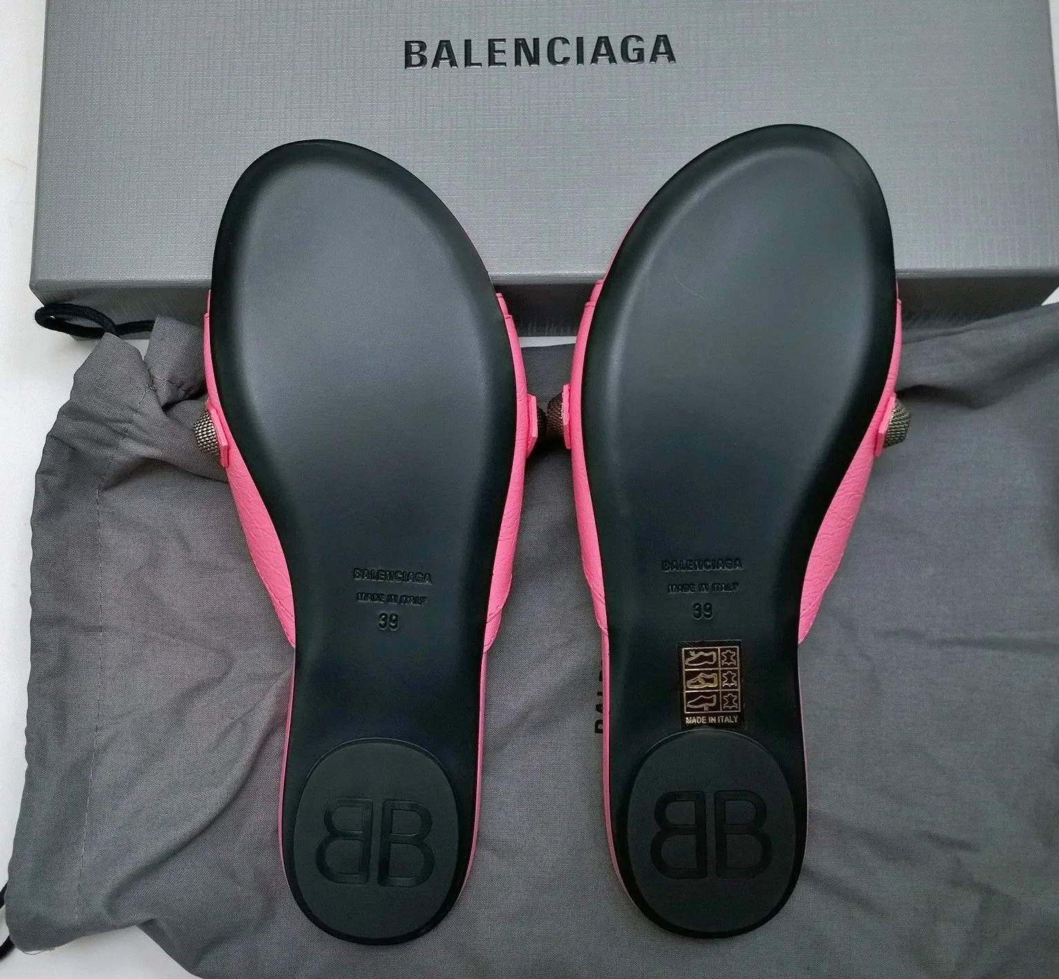 Balenciaga Cagola Moto Classic Pink Leather Flat Sandals Cagole