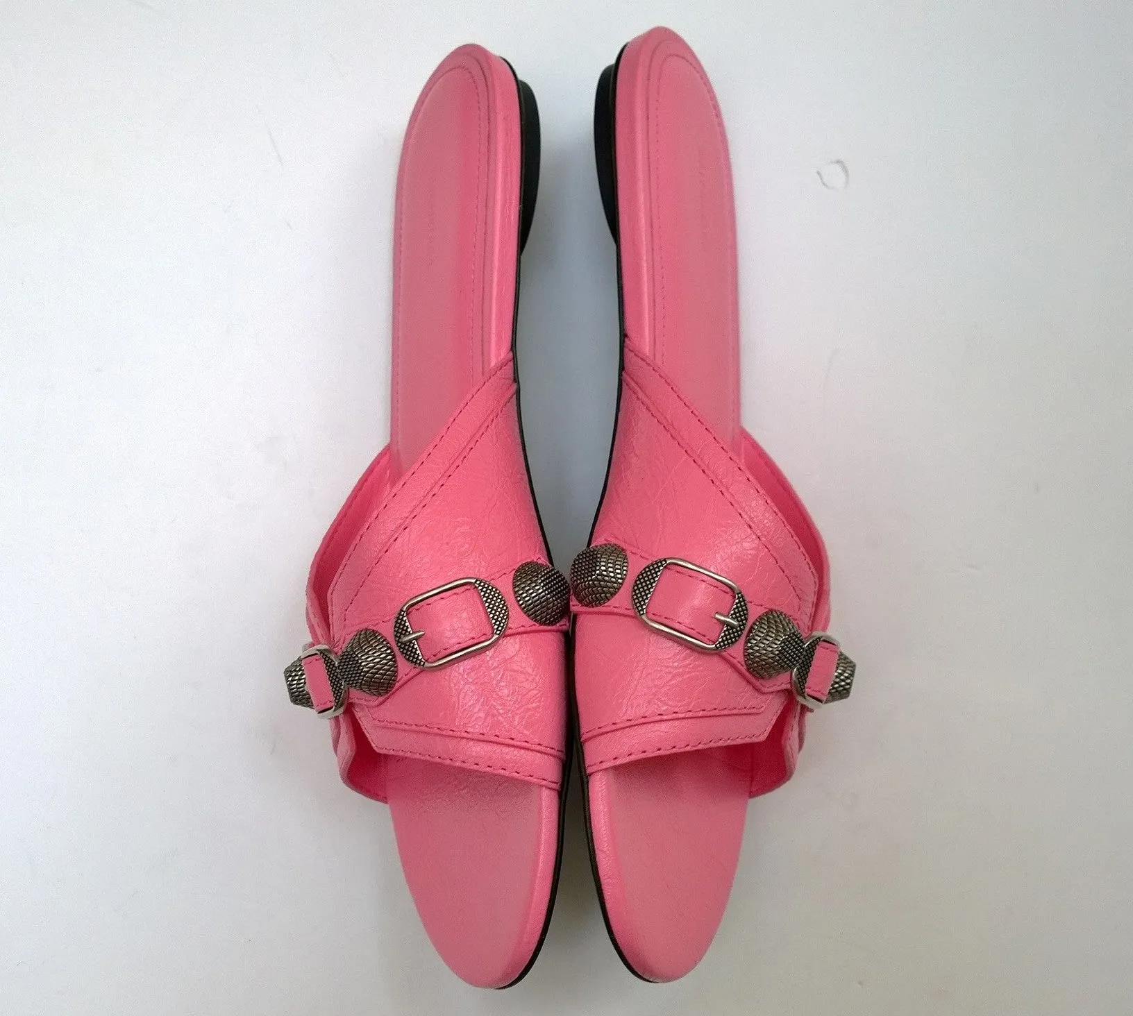 Balenciaga Cagola Moto Classic Pink Leather Flat Sandals Cagole