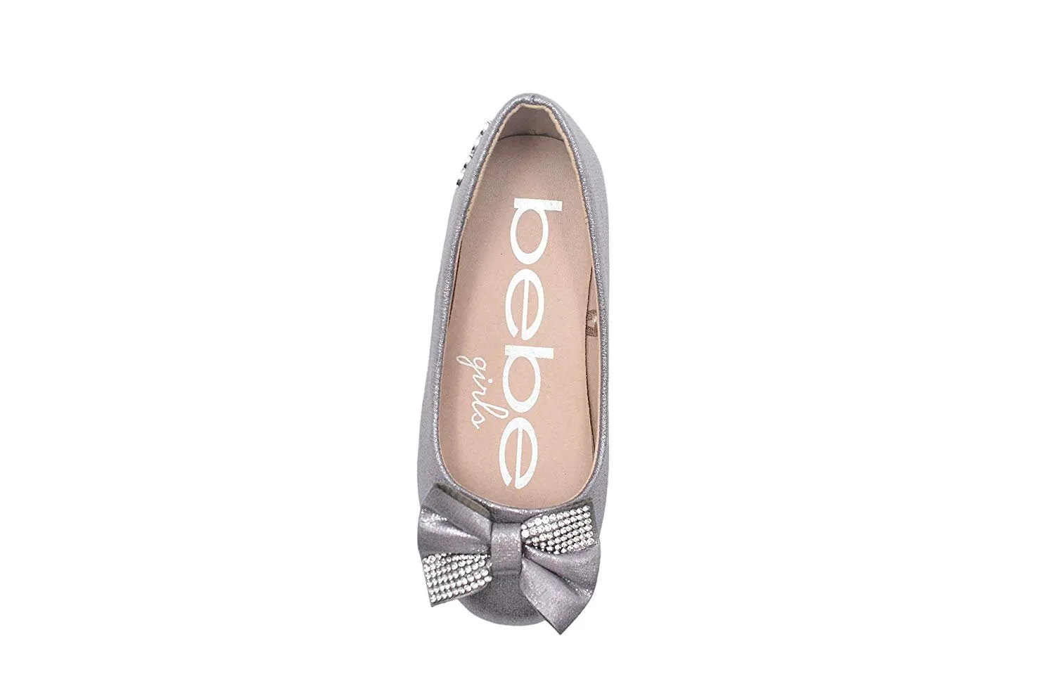 bebe Girls Big Kid Shiny Metallic Ballet Flats Slip-On Round Toe Dress Ballerina Shoe with Rhinestone Embellished Bow