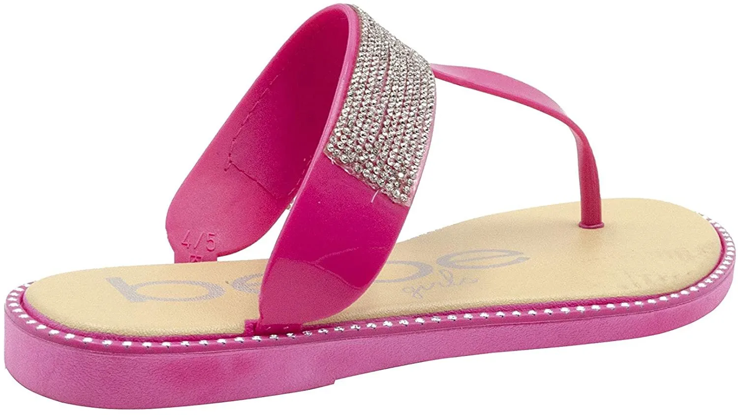 bebe Girls' Big Kid Slip-On PCU Thong Sandals with Rhinestone Strap and Studded Welt, Open-Toe Flat Fashion Summer Thong Slipper Shoes