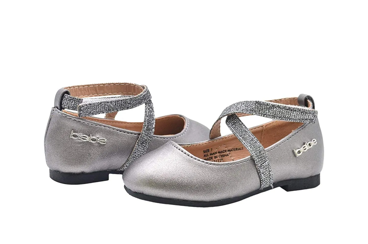 bebe Toddler Girls Little Kid Metallic Ballet Flats Slip-On Round Toe Dress Ballerina Shoe with Glitter Embellished Strap