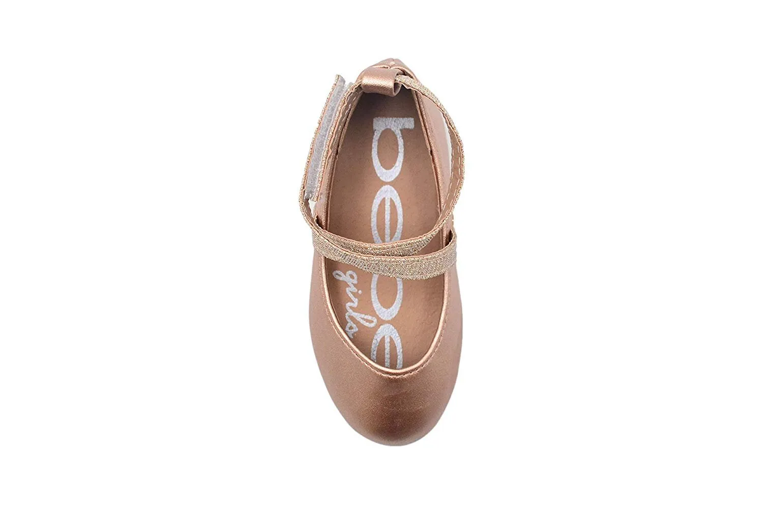 bebe Toddler Girls Little Kid Metallic Ballet Flats Slip-On Round Toe Dress Ballerina Shoe with Glitter Embellished Strap