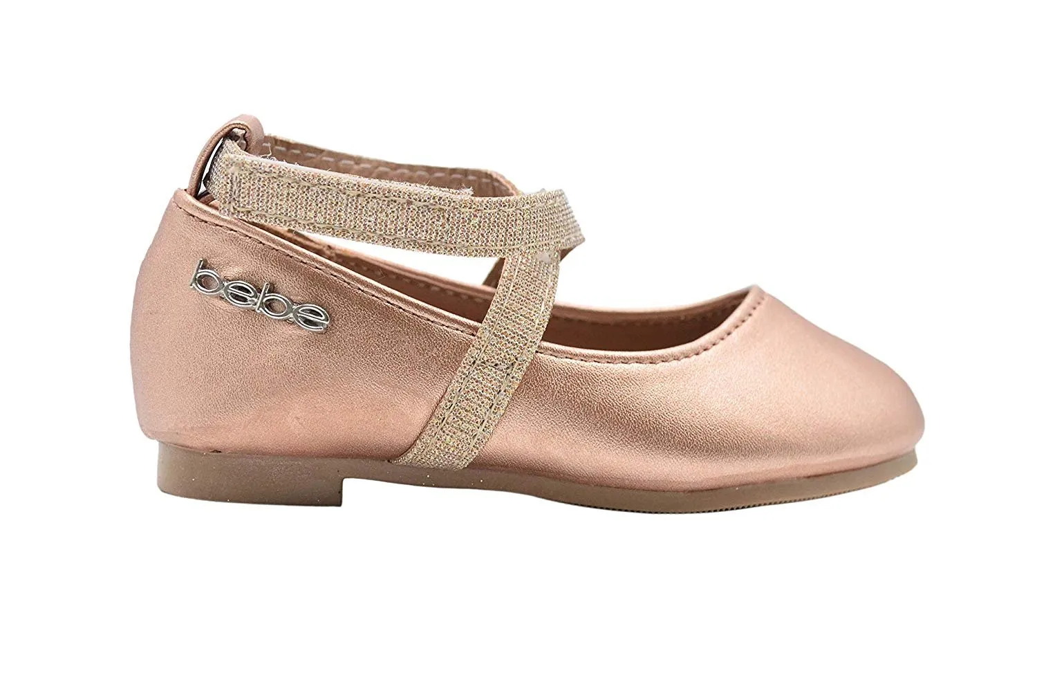 bebe Toddler Girls Little Kid Metallic Ballet Flats Slip-On Round Toe Dress Ballerina Shoe with Glitter Embellished Strap