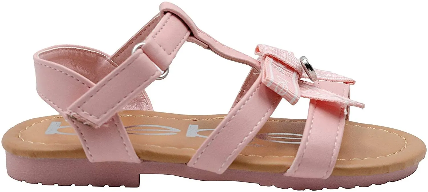 bebe Toddler Girls' Little Kid Slip-On Strappy Sandals with Bow and Ankle Strap, Open-Toe Flat Fashion Summer Shoes