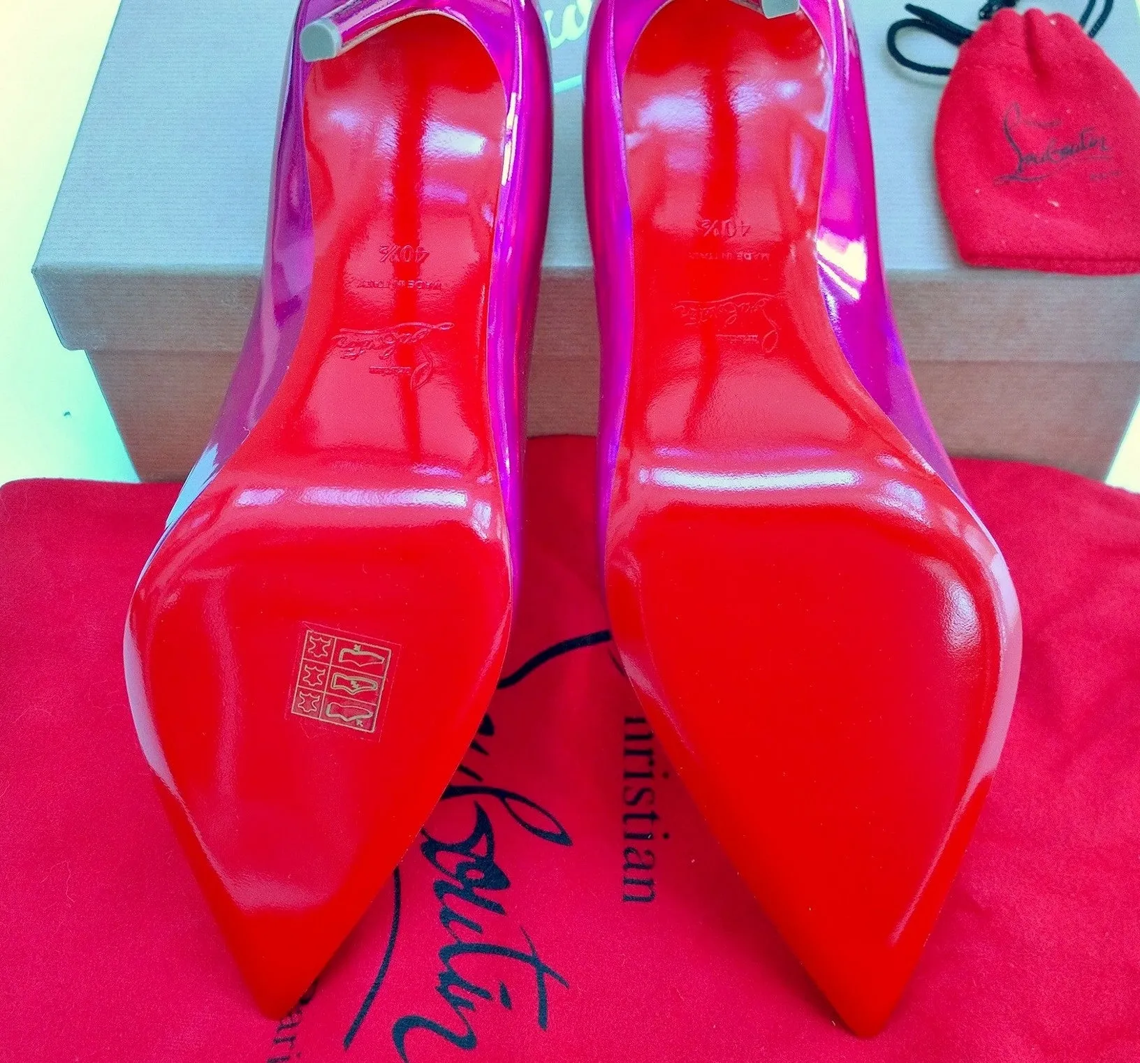 Christian Louboutin Kate 100 Patent Psychic Metallic Pink Heels Fuchsia Shoes Fuxia