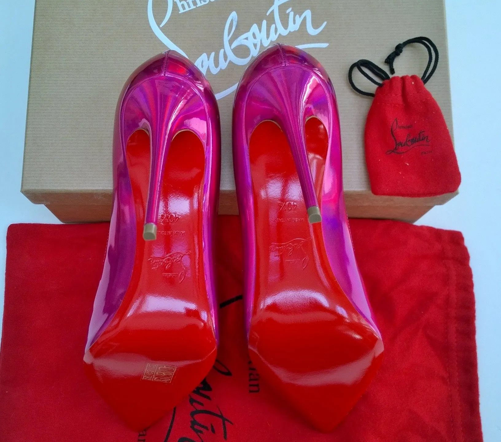 Christian Louboutin Kate 100 Patent Psychic Metallic Pink Heels Fuchsia Shoes Fuxia