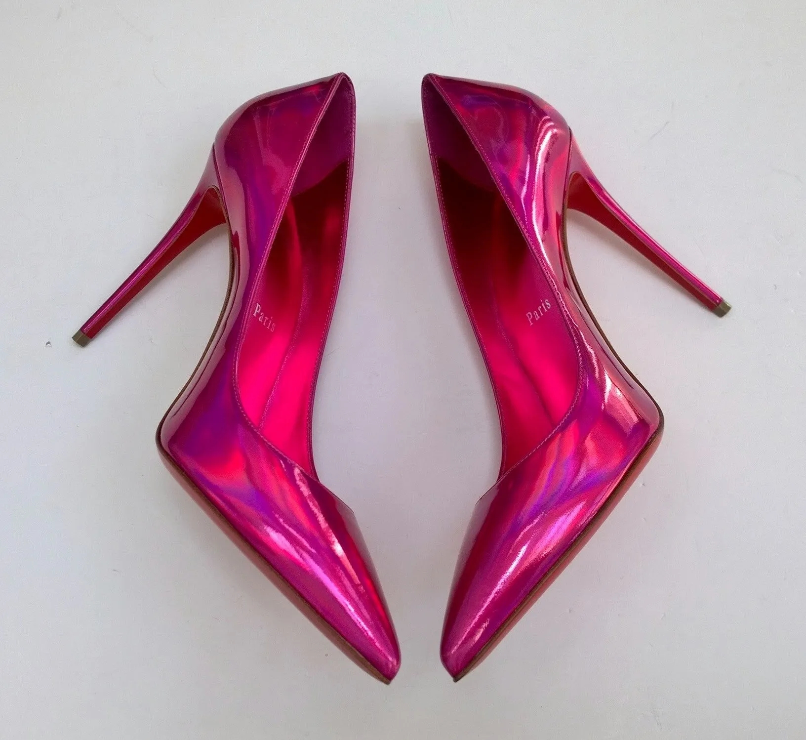 Christian Louboutin Kate 100 Patent Psychic Metallic Pink Heels Fuchsia Shoes Fuxia