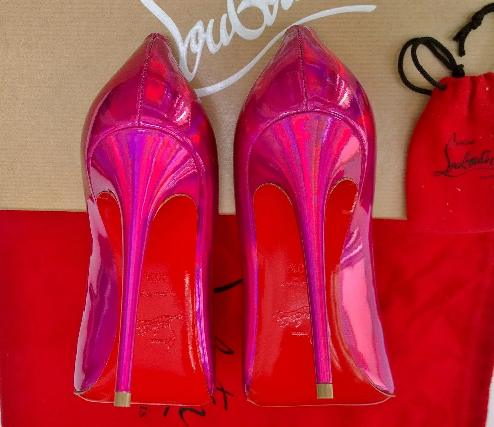 Christian Louboutin Kate 100 Patent Psychic Metallic Pink Heels Fuchsia Shoes Fuxia