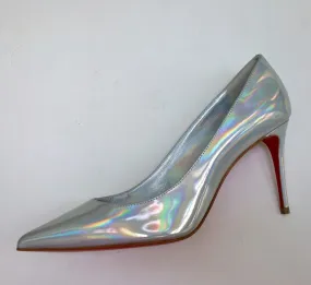 Christian Louboutin Kate 85 Patent Psychic Bianco Silver Iridescent Heels