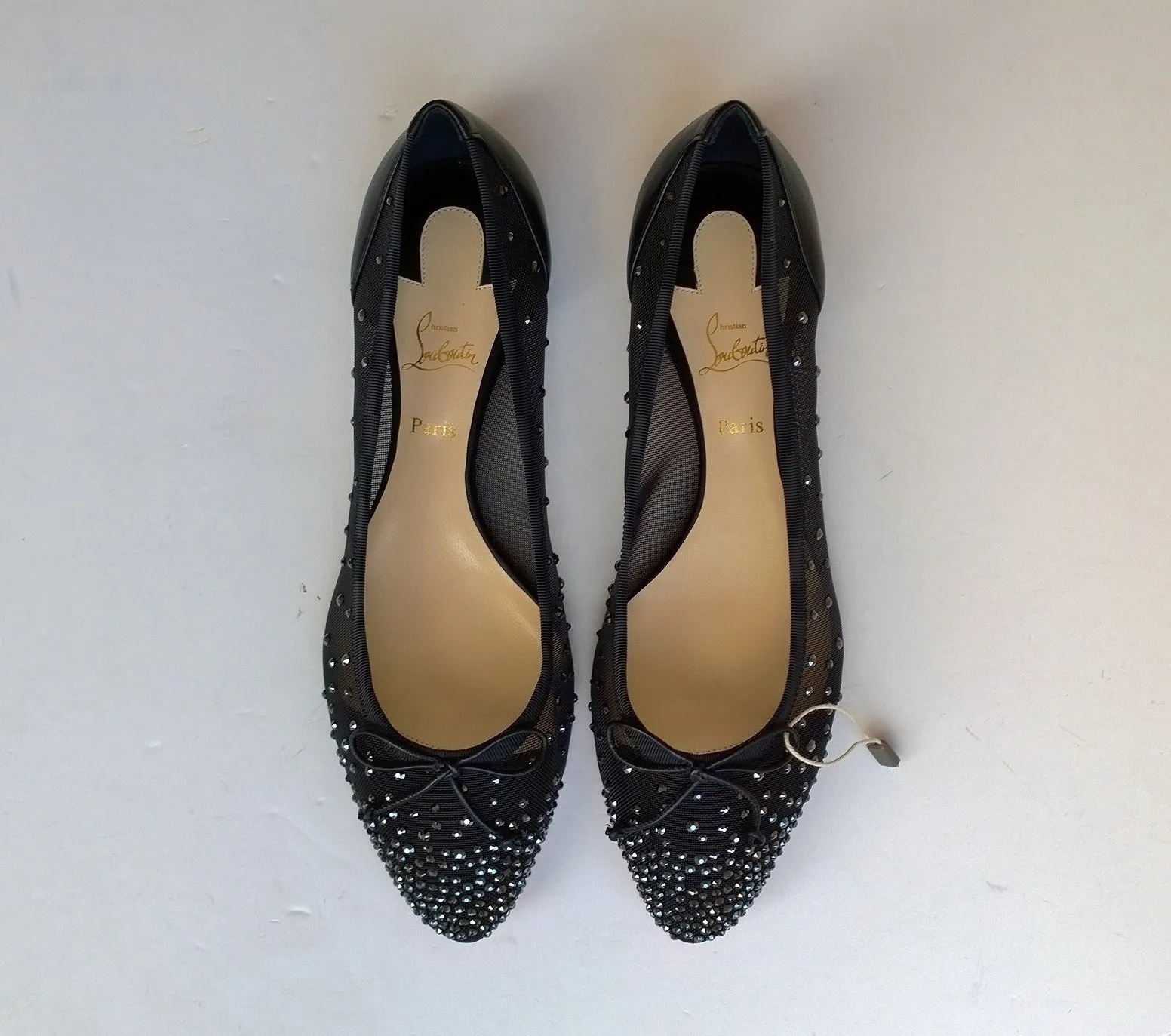 Christian Louboutin Patio Black Mesh Rhinestone Flats New Strass Shoes