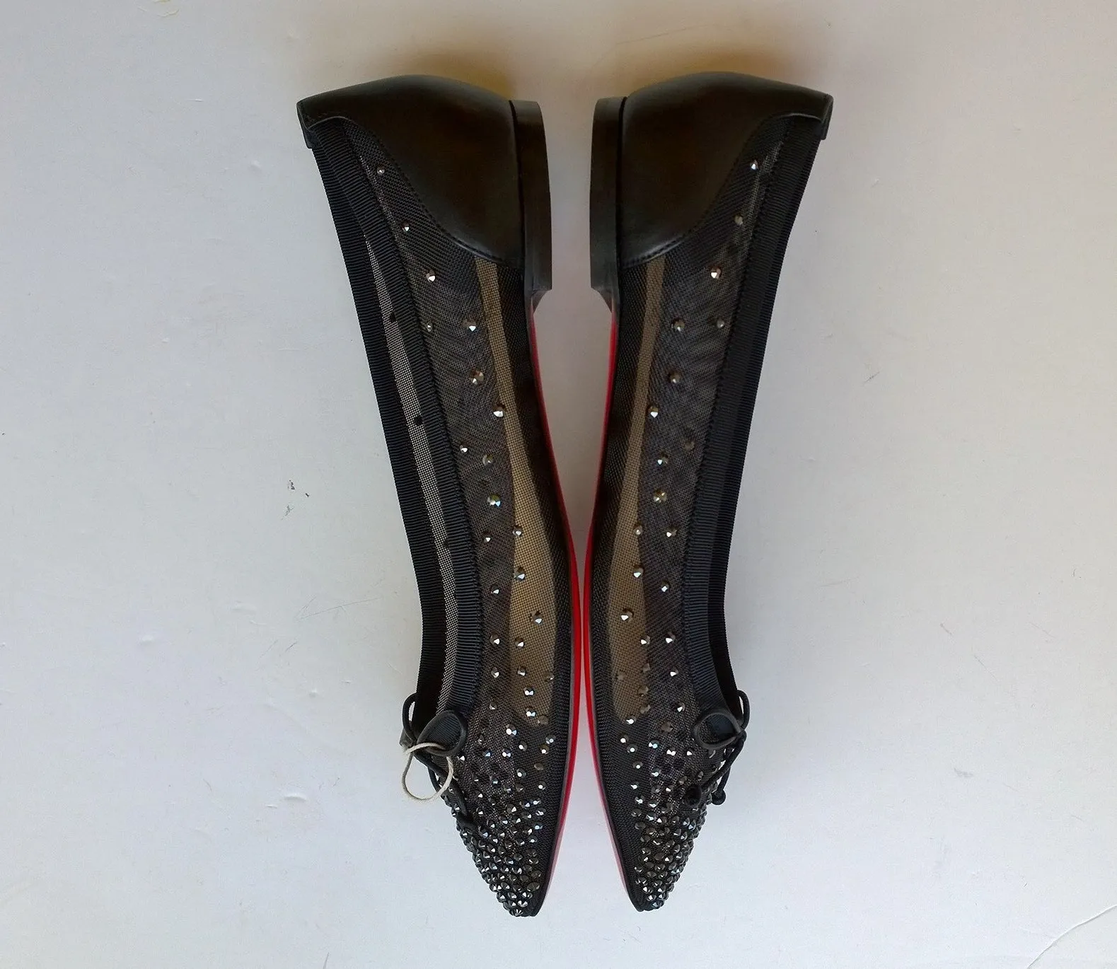 Christian Louboutin Patio Black Mesh Rhinestone Flats New Strass Shoes