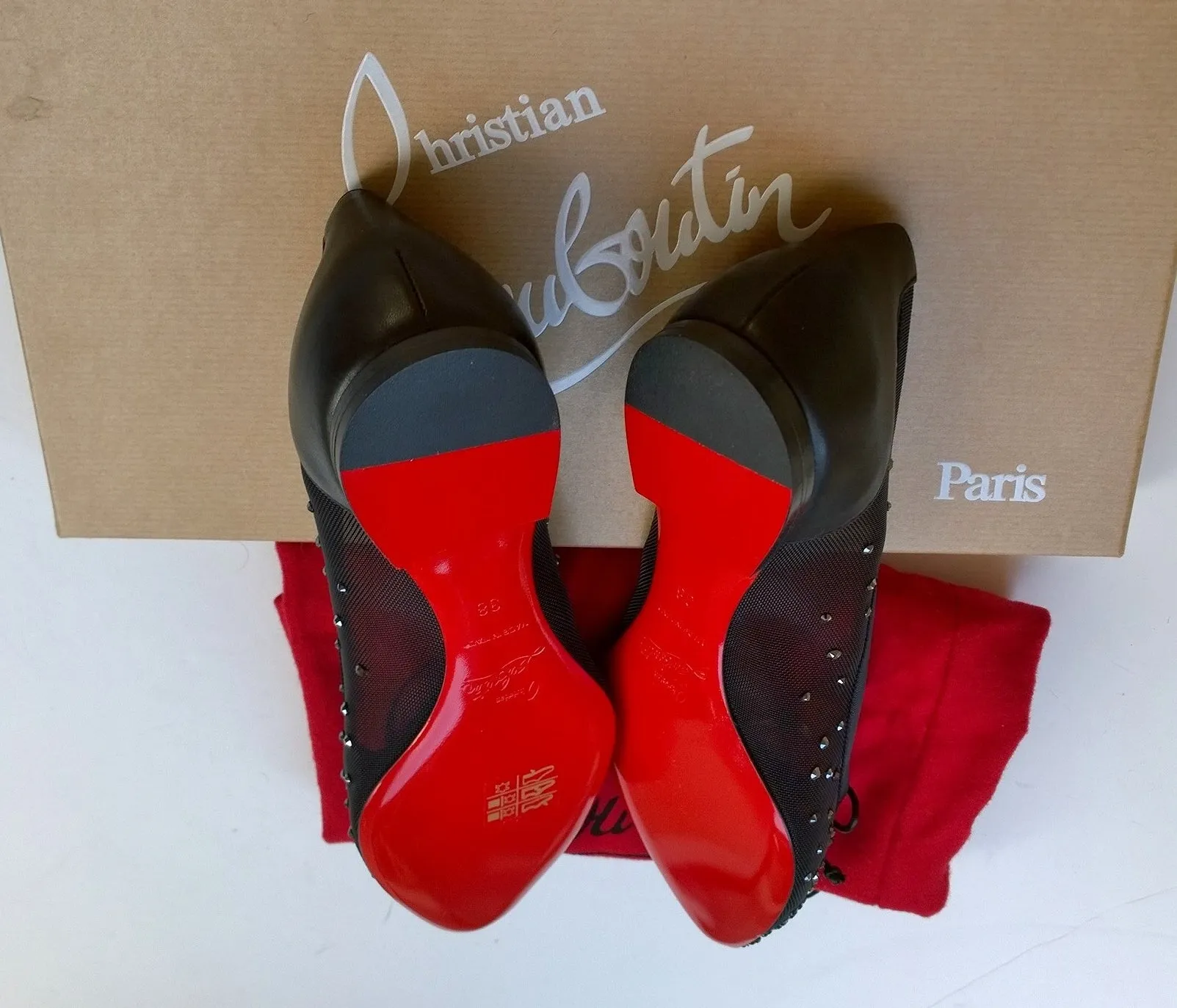 Christian Louboutin Patio Black Mesh Rhinestone Flats New Strass Shoes