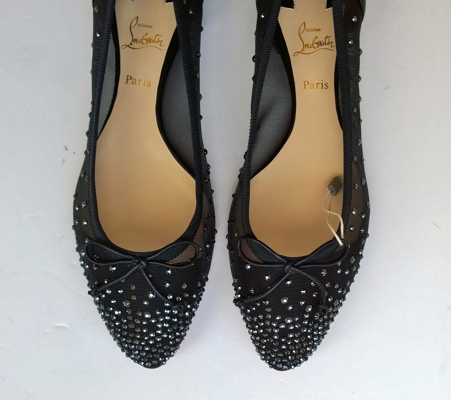 Christian Louboutin Patio Black Mesh Rhinestone Flats New Strass Shoes