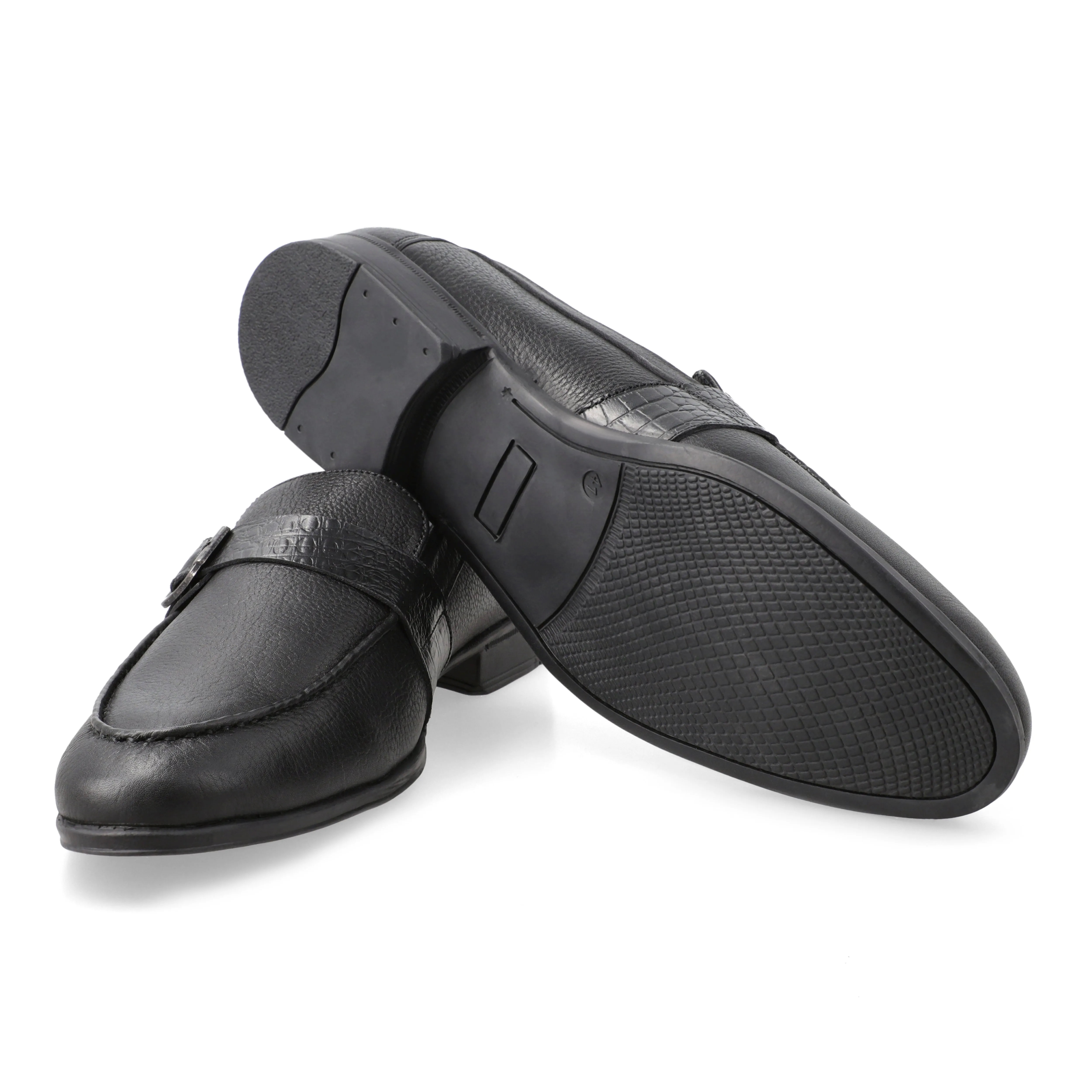 Crocodile Strapped Loafers - Black