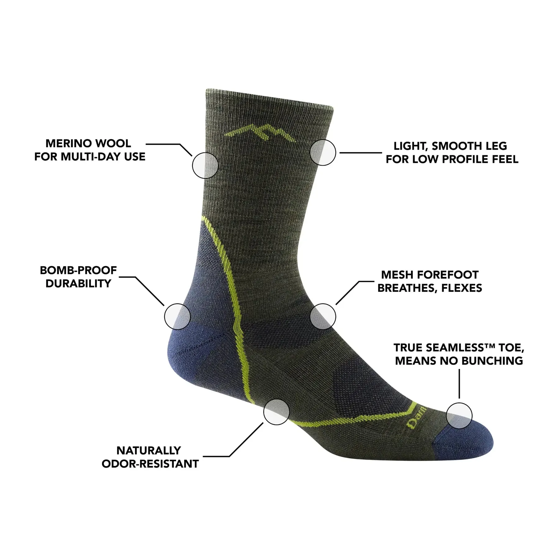 Darn Tough 1972 Men's Light Hiker Micro Crew Lightweight Hiking Sock - Denim