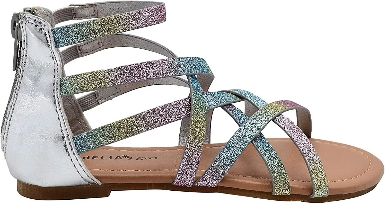 dELiAs Girls Big Kid Criss Cross Glitter Gladiator Strap Sandal Open Toe Fashion Summer Shoes