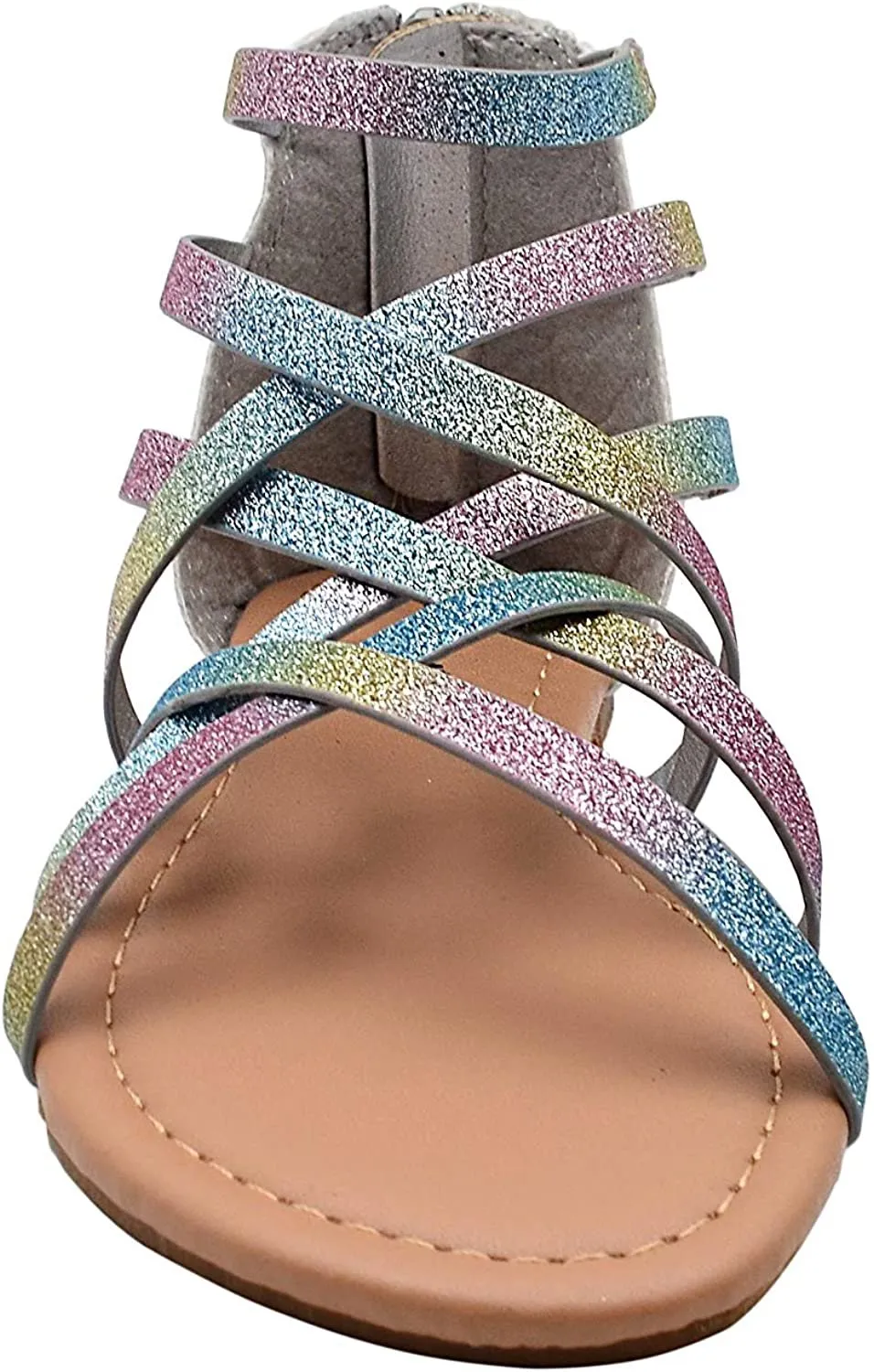 dELiAs Girls Big Kid Criss Cross Glitter Gladiator Strap Sandal Open Toe Fashion Summer Shoes