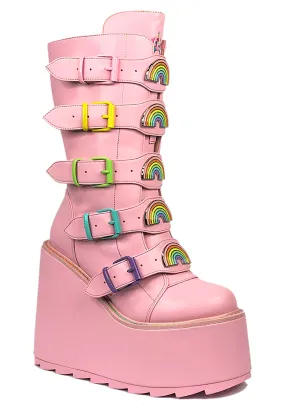 Dune Rainbow Platform Boots in Pastel Pink