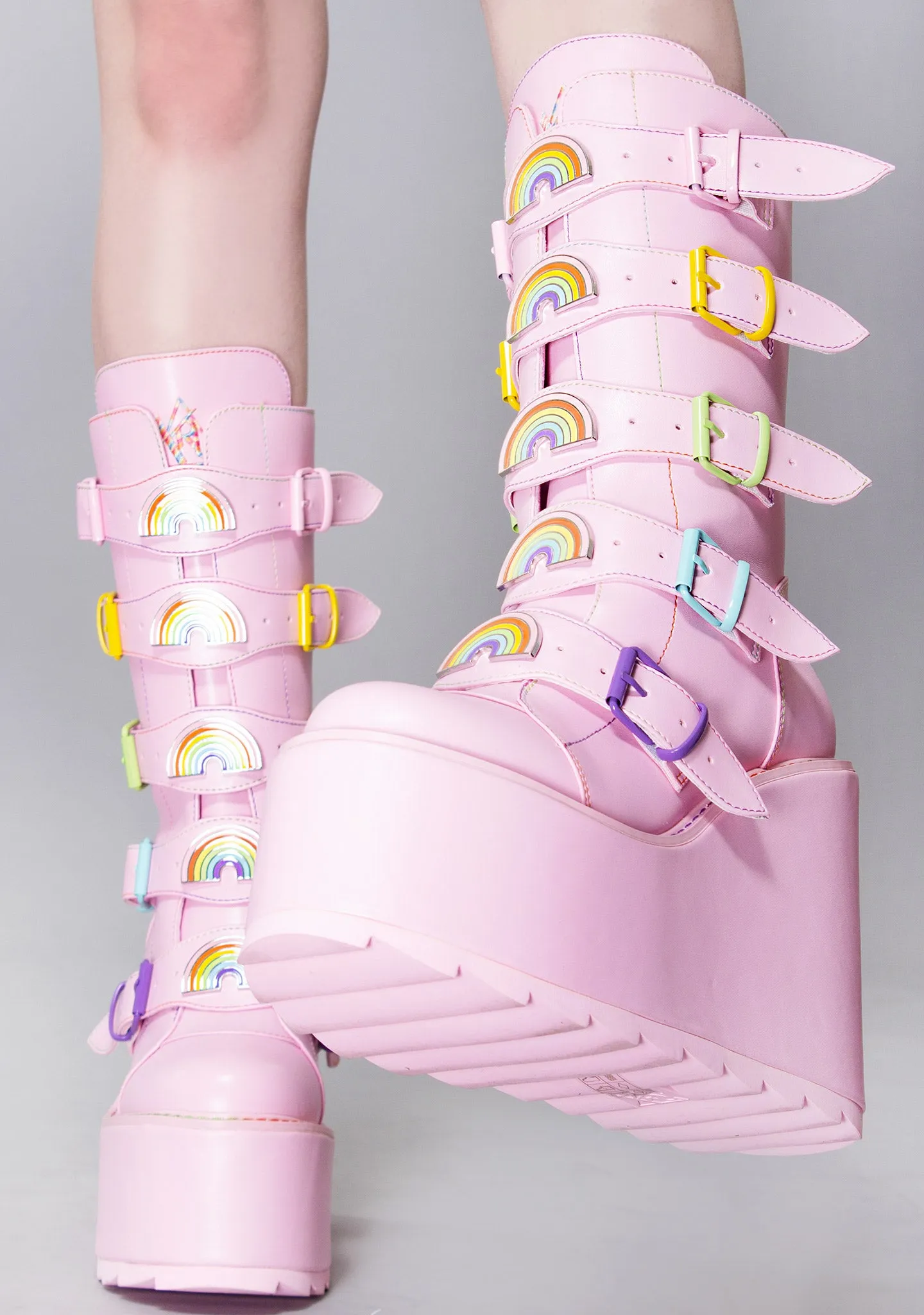 Dune Rainbow Platform Boots in Pastel Pink