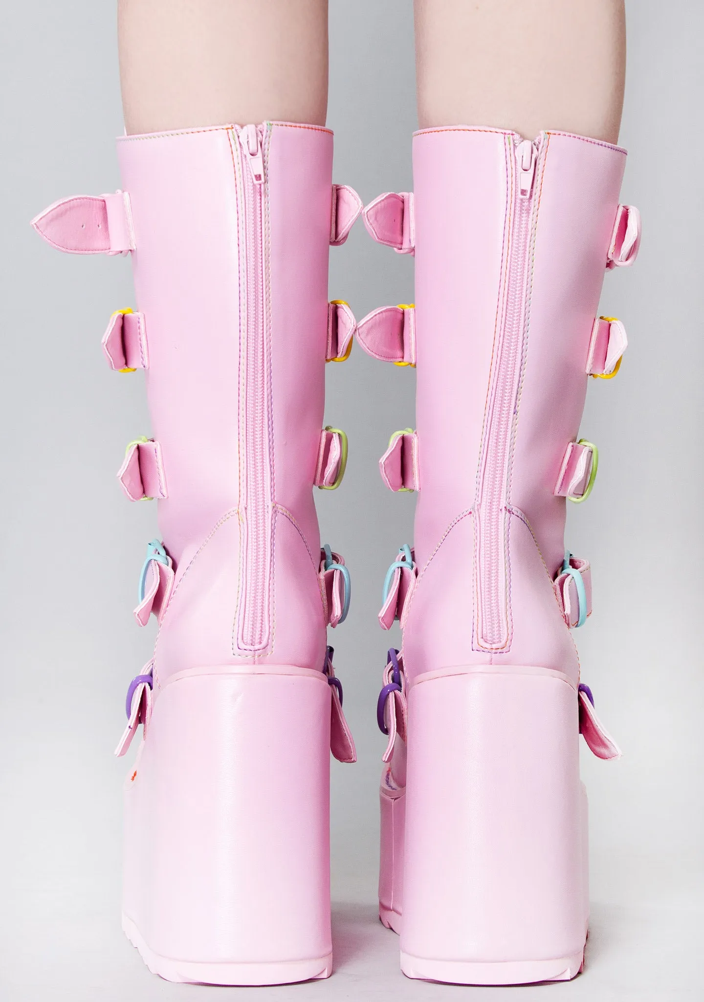 Dune Rainbow Platform Boots in Pastel Pink