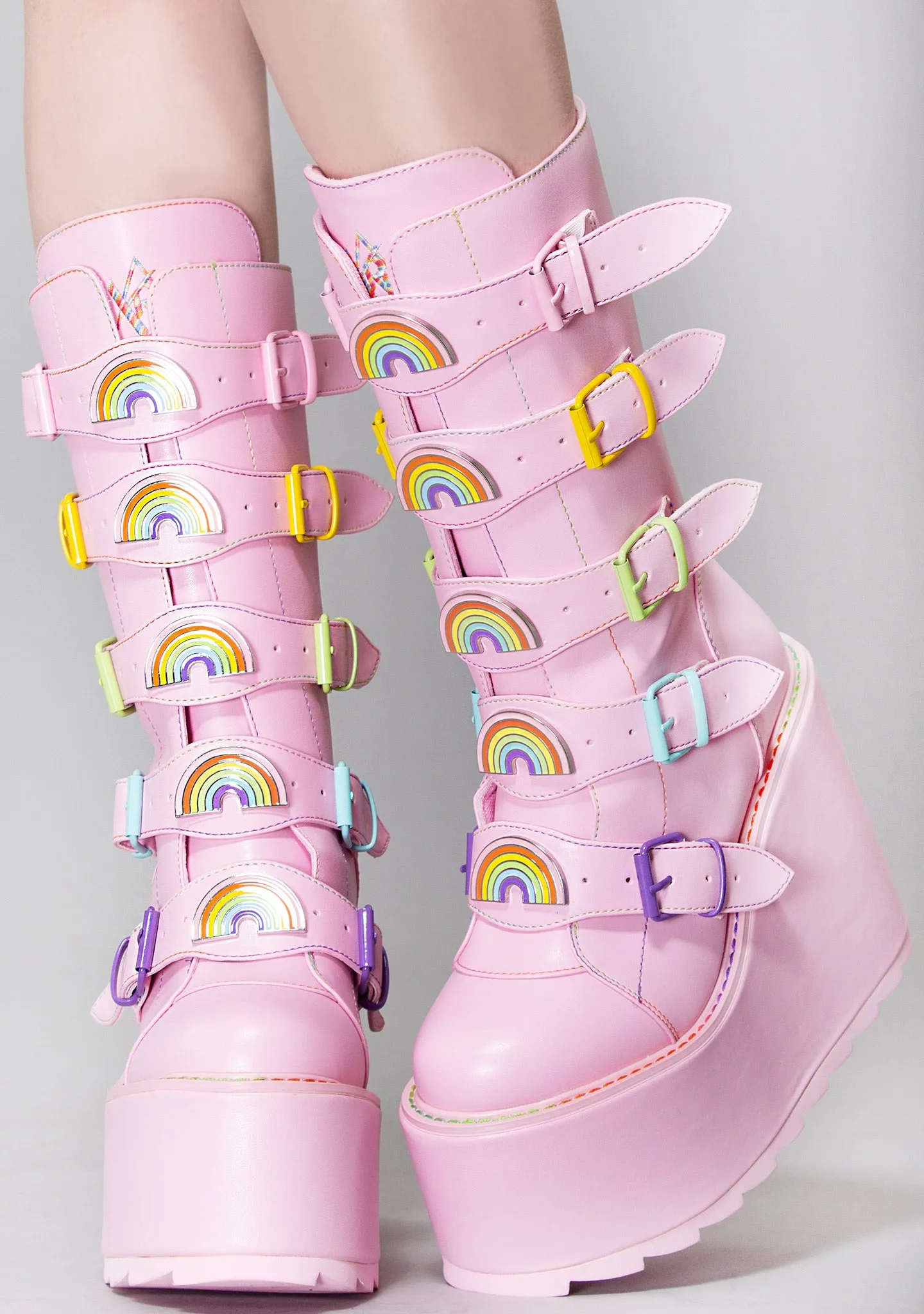 Dune Rainbow Platform Boots in Pastel Pink