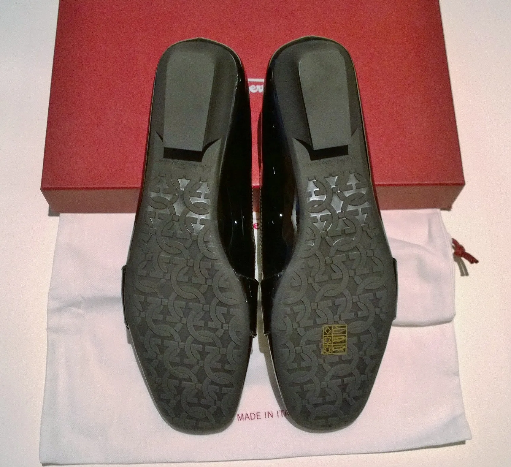 Ferragamo Bonnie Black Patent Buckle Loafers Flats Shoes