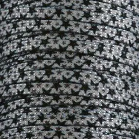 Glitter Flat Laces Custom Length with Tip - Black Stars (1 Pair Pack) Shoelaces