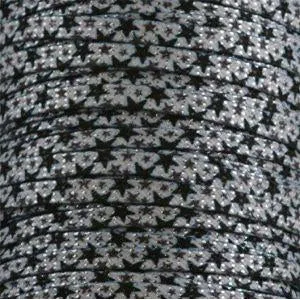 Glitter Flat Laces Custom Length with Tip - Black Stars (1 Pair Pack) Shoelaces