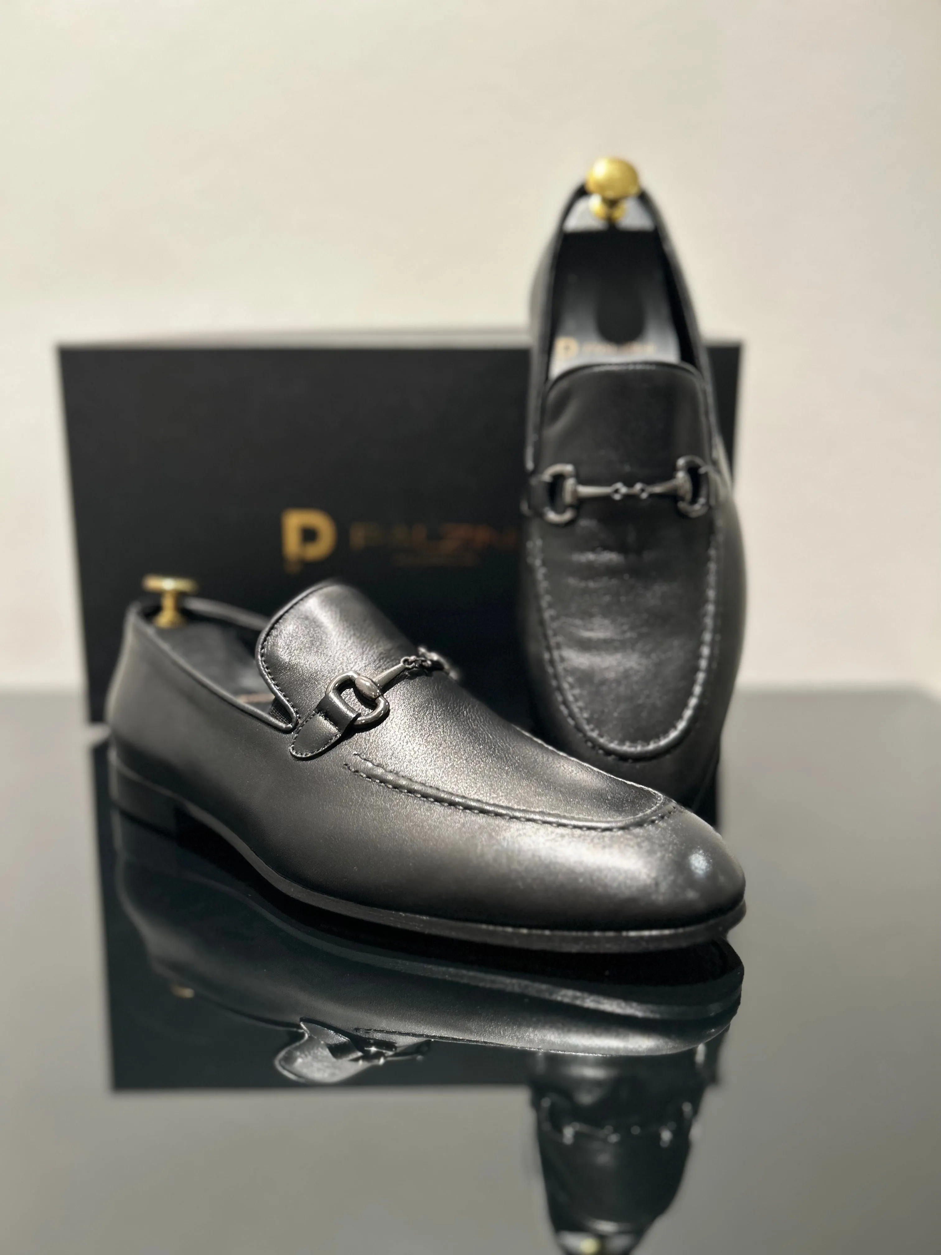 HANDMADE BLACK LEATHER SLIP-ON