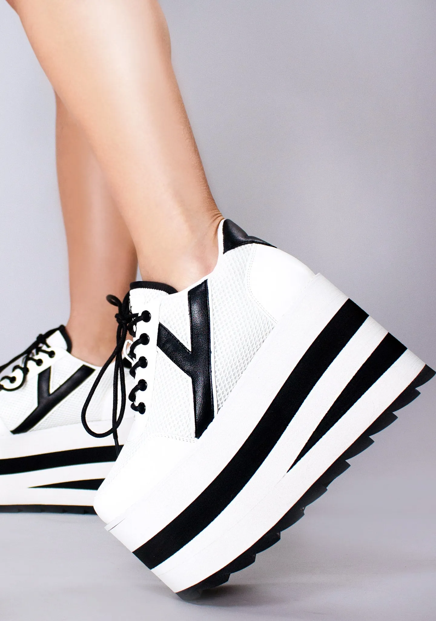 Karazii Platform Sneakers in White Black