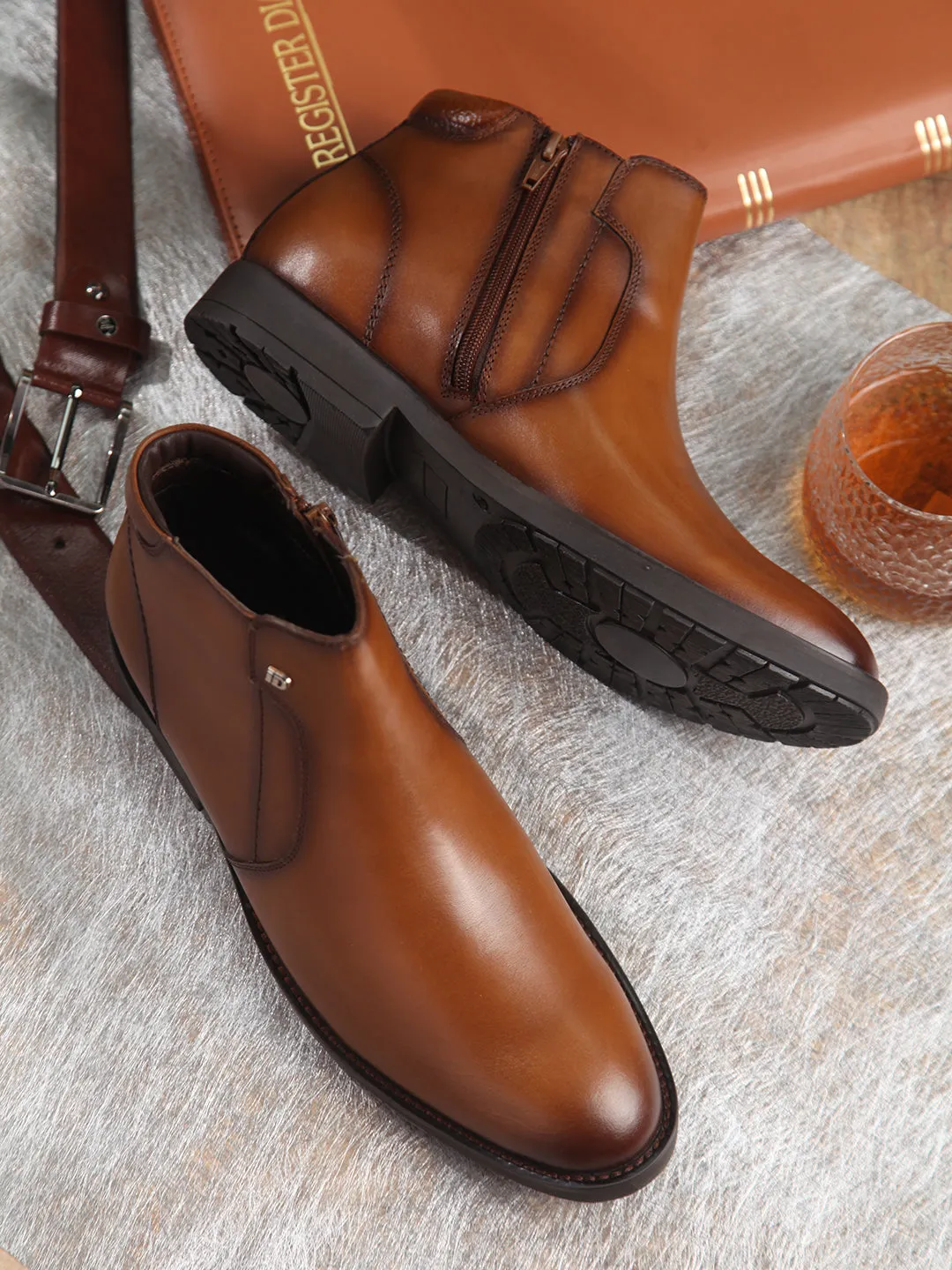 Men's Tan Round Toe Ankle Boot (ID2227)