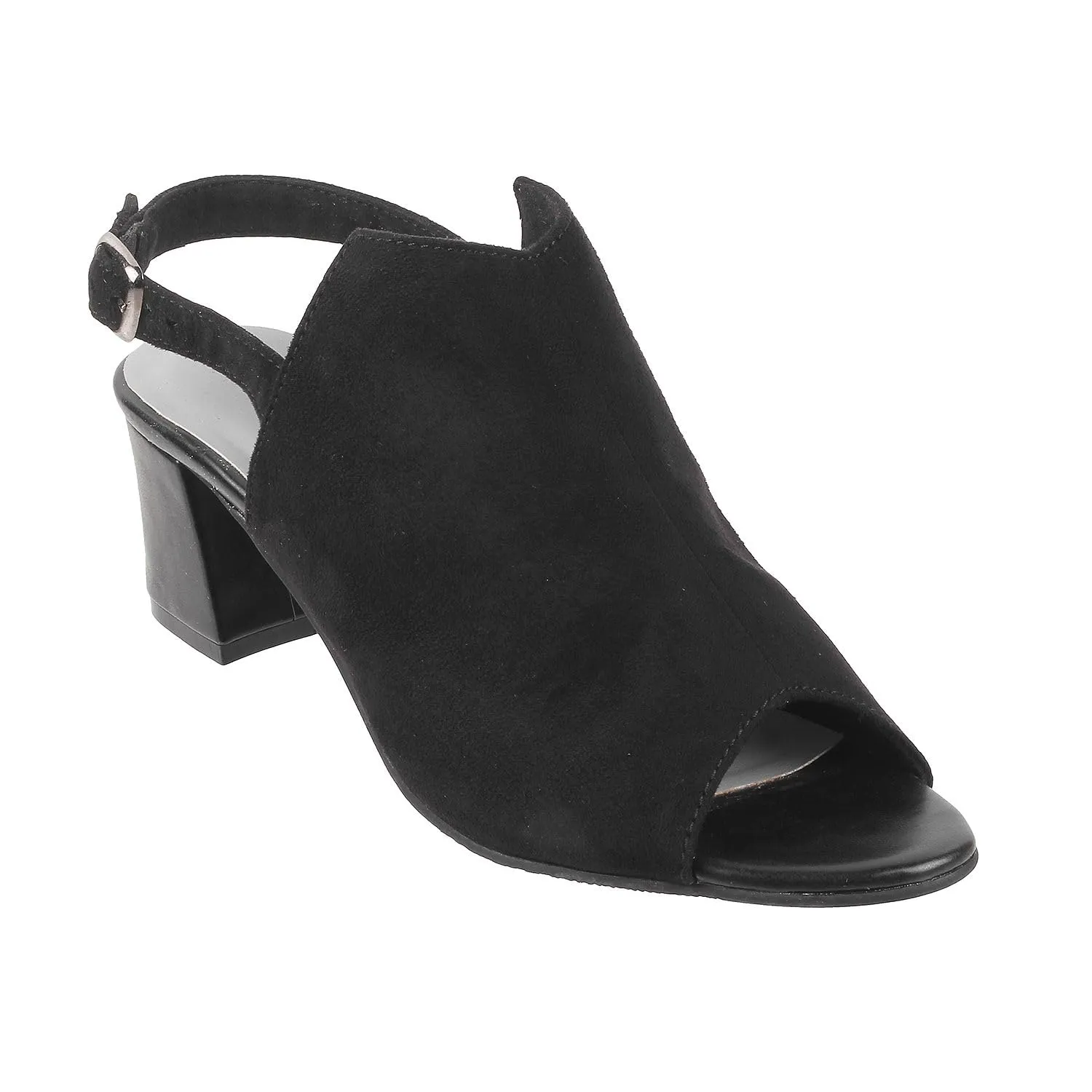 Mochi Women Black Suede Leather Block Heel Sandal