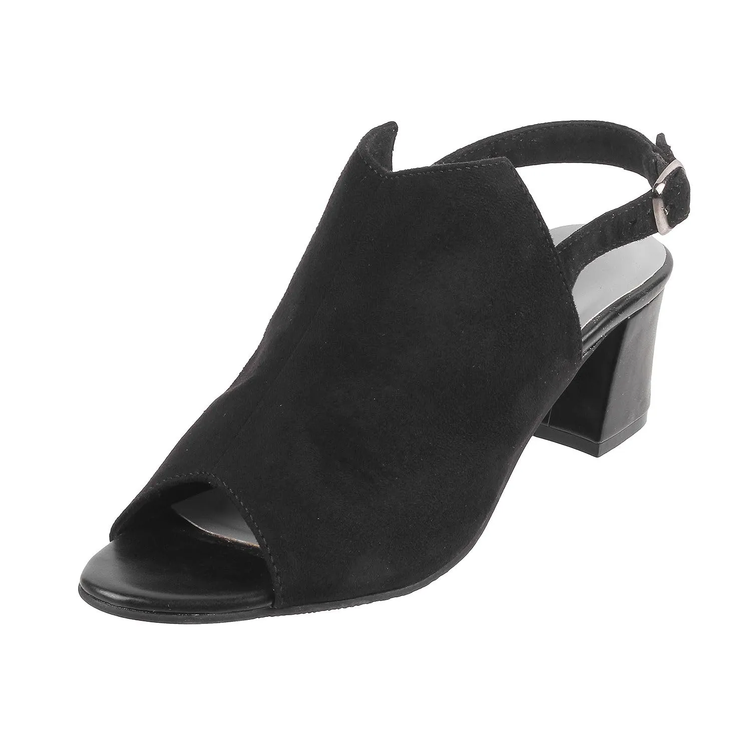 Mochi Women Black Suede Leather Block Heel Sandal