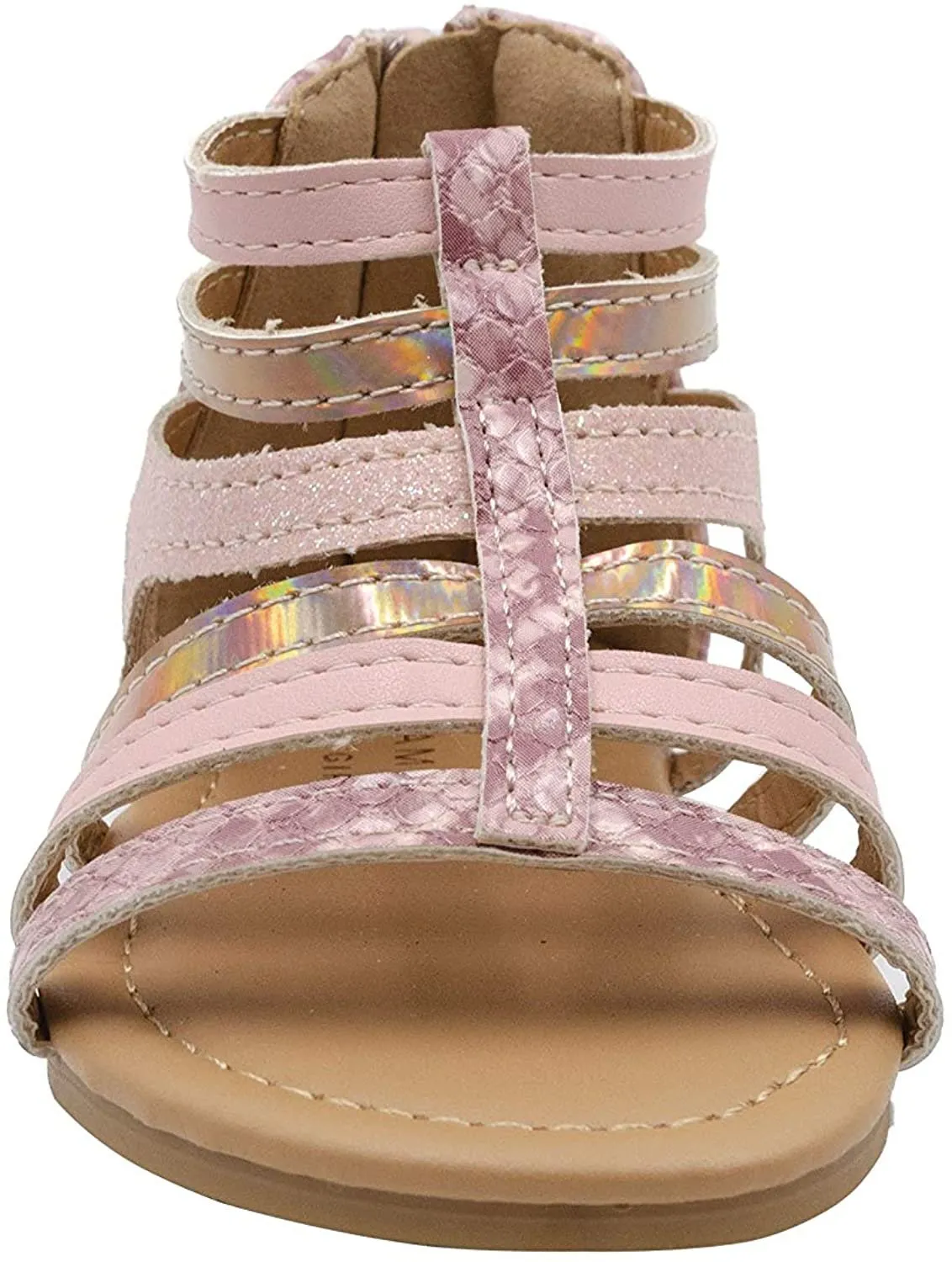 Rampage Girls' Big Kid Slip-On Gladiator Strap Sandals with Back Zipper, Open-Toe Flat Fashion Summer Shoes