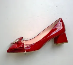 Roger Vivier Bow Jewels Block Heels Red Patent Rhinestone Bow Pumps Rubino