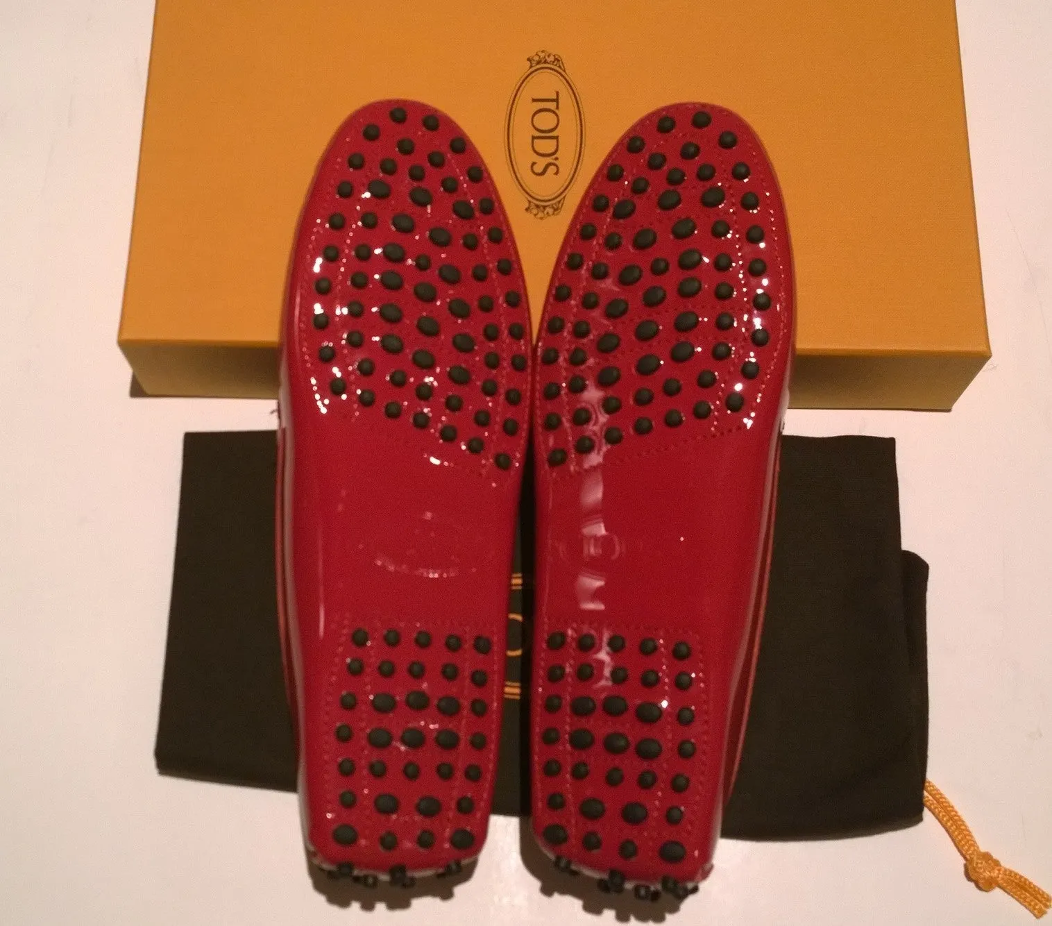 Tod's Gommino Patent Leather Loafers in Red Patent Fragola Driving Shoes