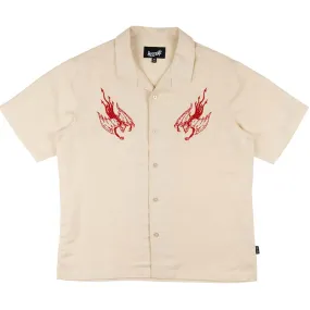 Welcome Hellion Embroidered Linen Short Sleeve Button Down